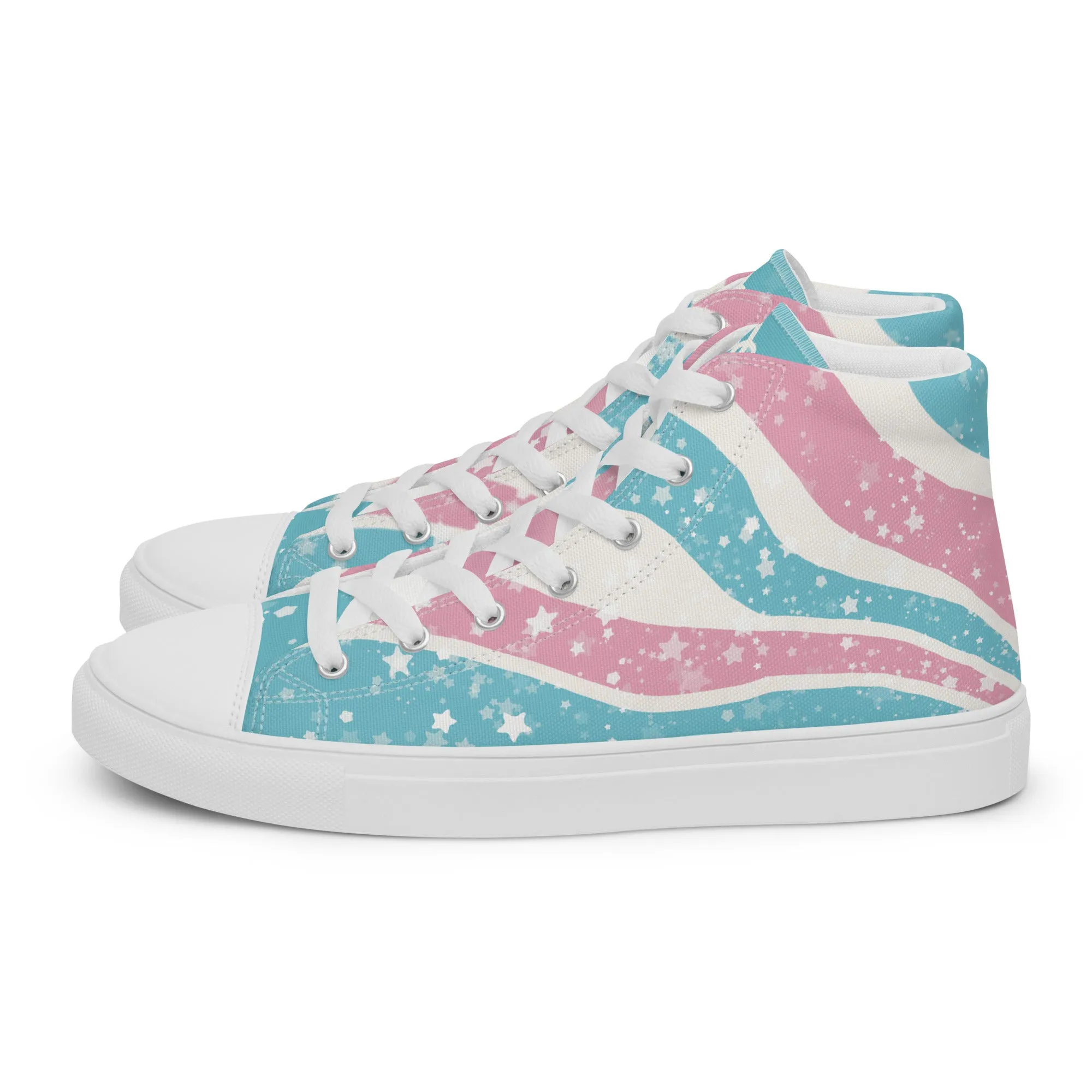 Starry Transgender Pride High Top Canvas Shoes (Masc Sizing)