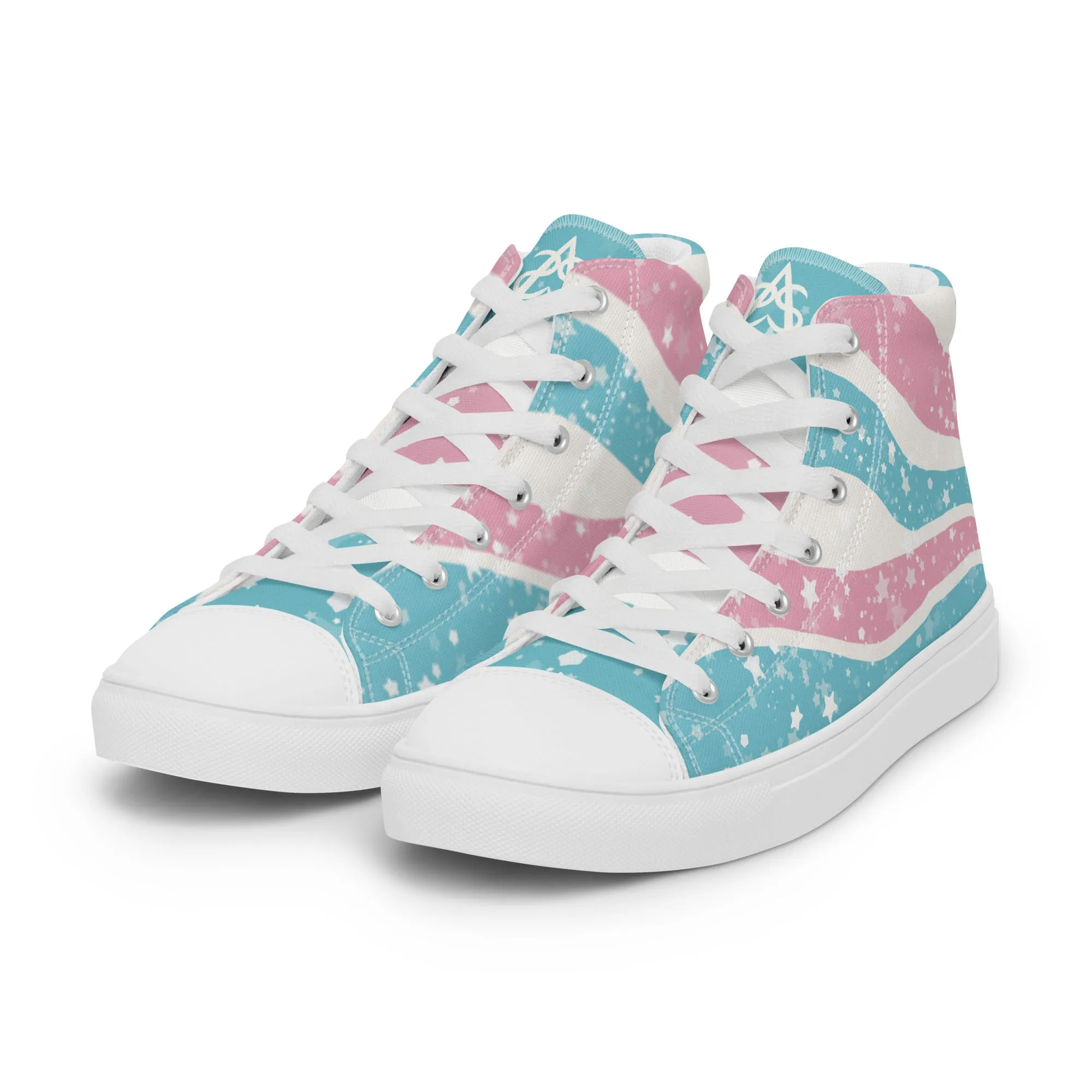 Starry Transgender Pride High Top Canvas Shoes (Masc Sizing)