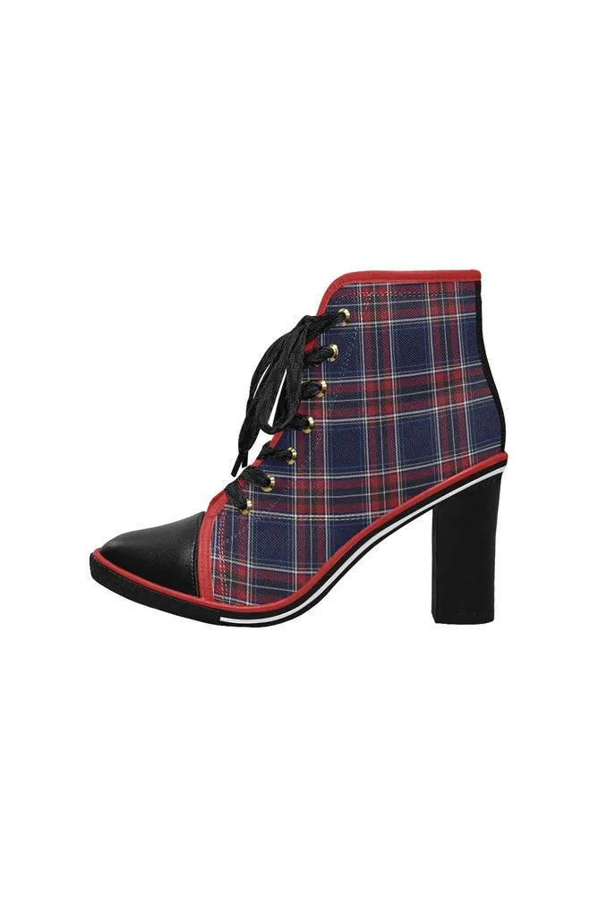 Tartan Women's Lace Up Chunky Heel Ankle Booties (Model 054)