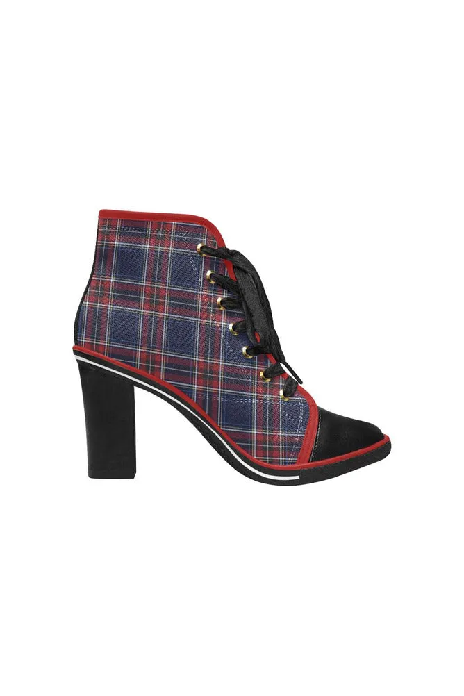 Tartan Women's Lace Up Chunky Heel Ankle Booties (Model 054)