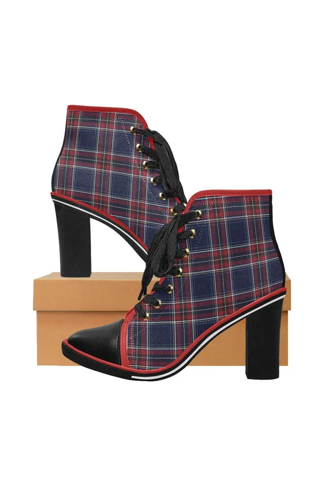 Tartan Women's Lace Up Chunky Heel Ankle Booties (Model 054)