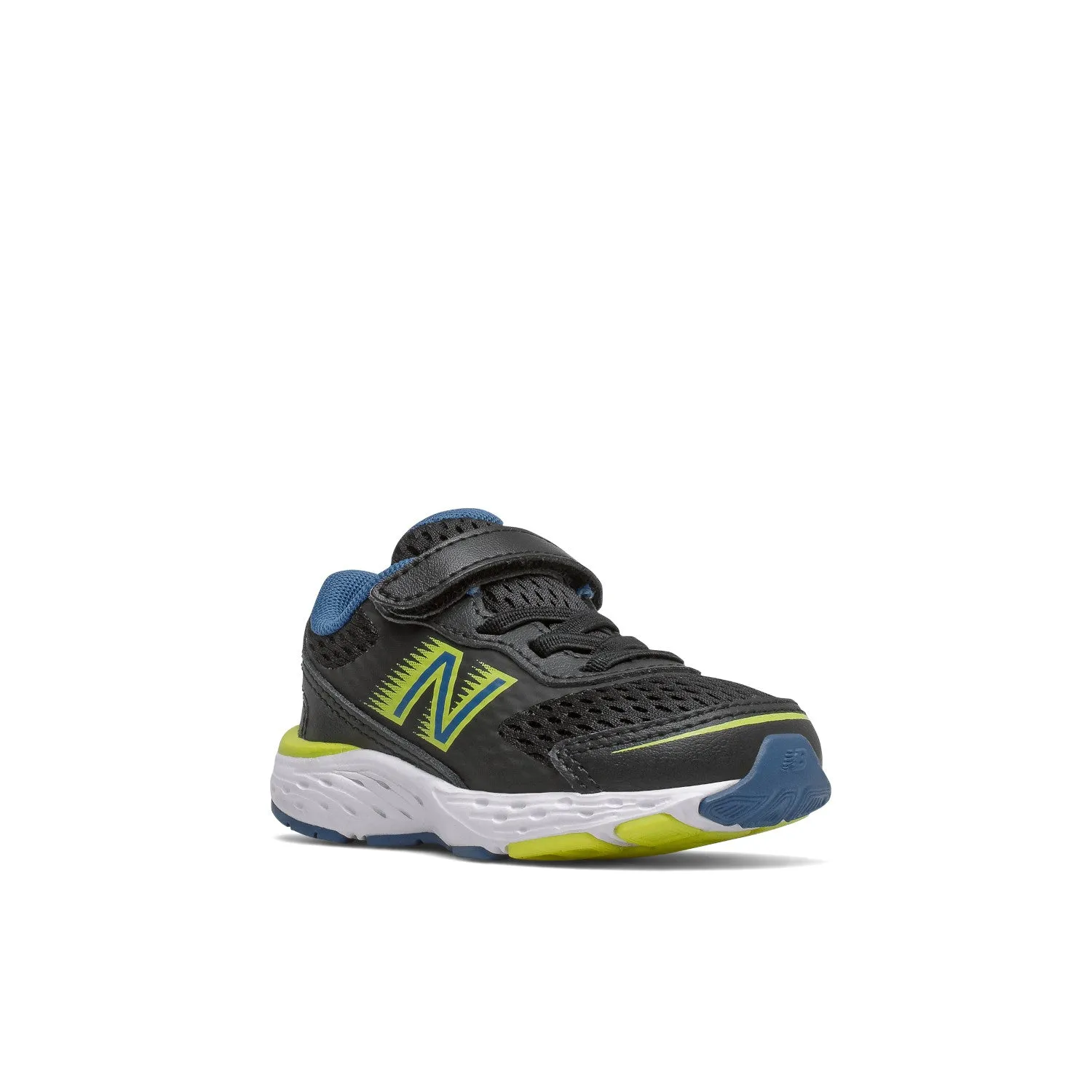 Toddler's New Balance 680v6 Bungee Color: Black with Oxygen Blue & Sulphur Yellow