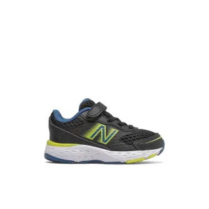 Toddler's New Balance 680v6 Bungee Color: Black with Oxygen Blue & Sulphur Yellow