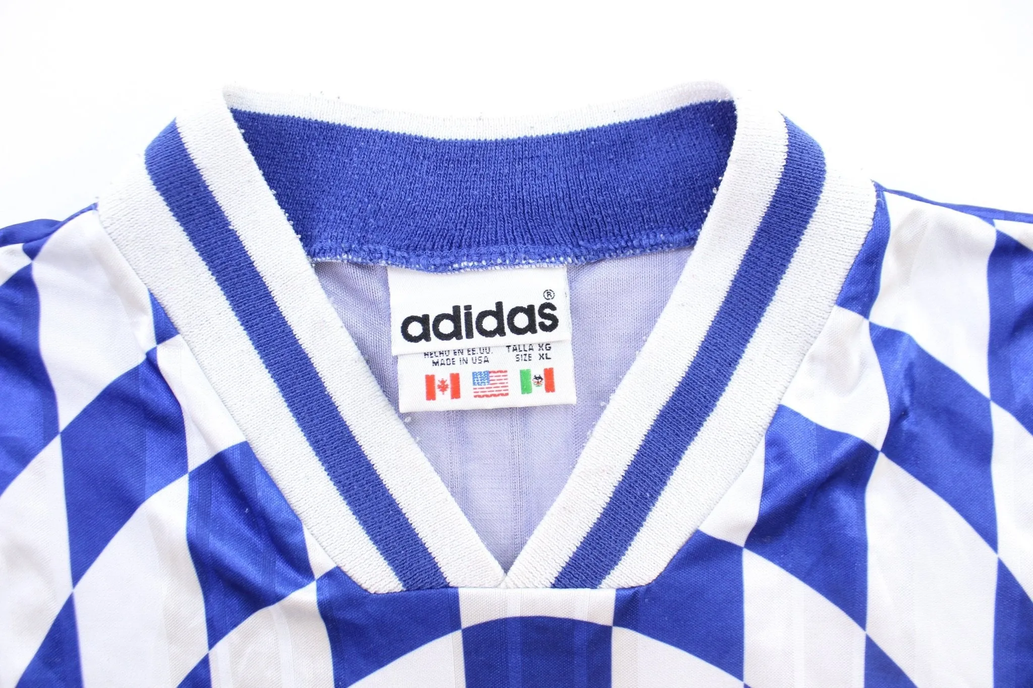 Vintage Adidas Logo Blue & White Patterned Soccer Jersey