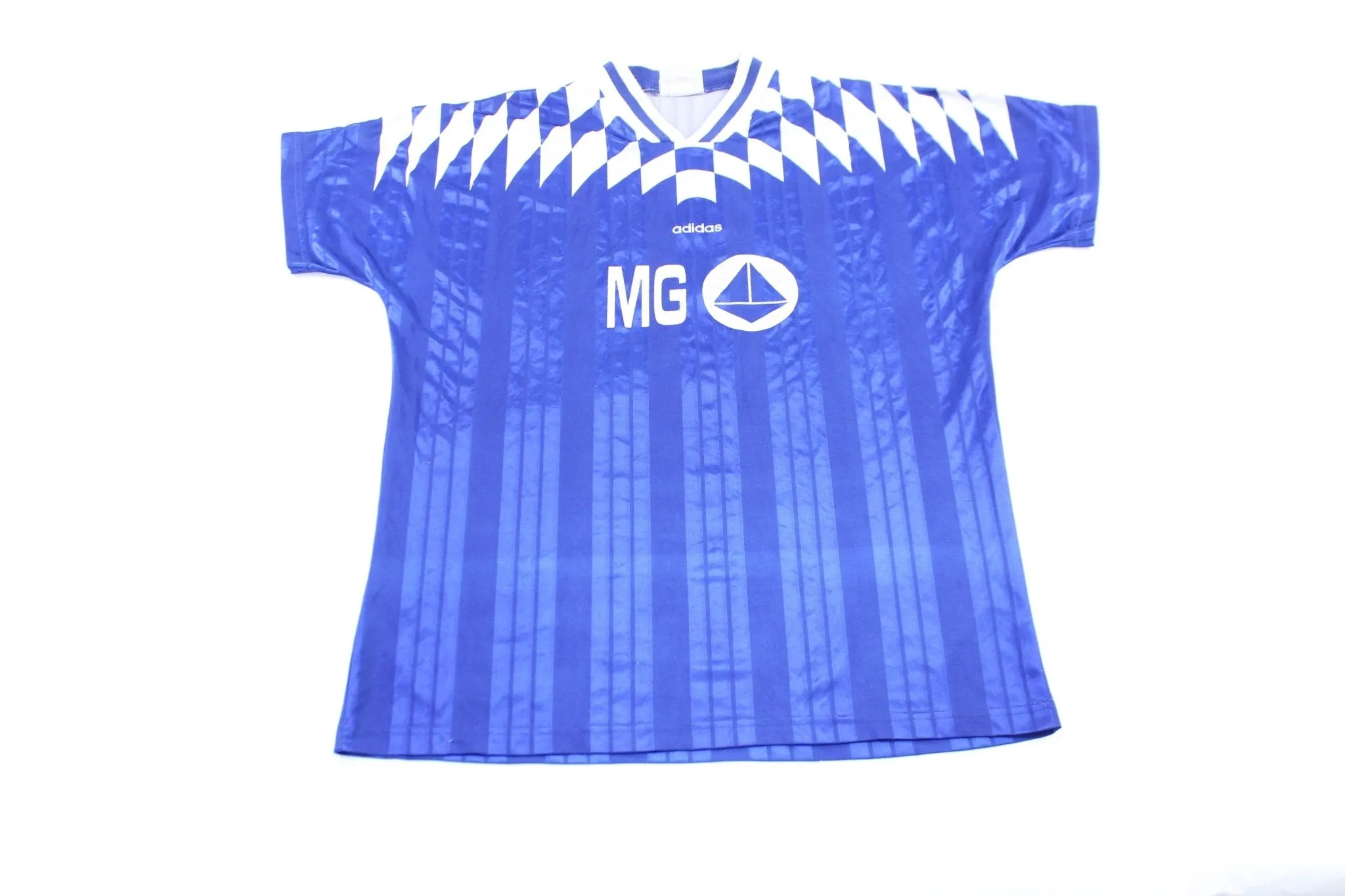 Vintage Adidas Logo Blue & White Patterned Soccer Jersey