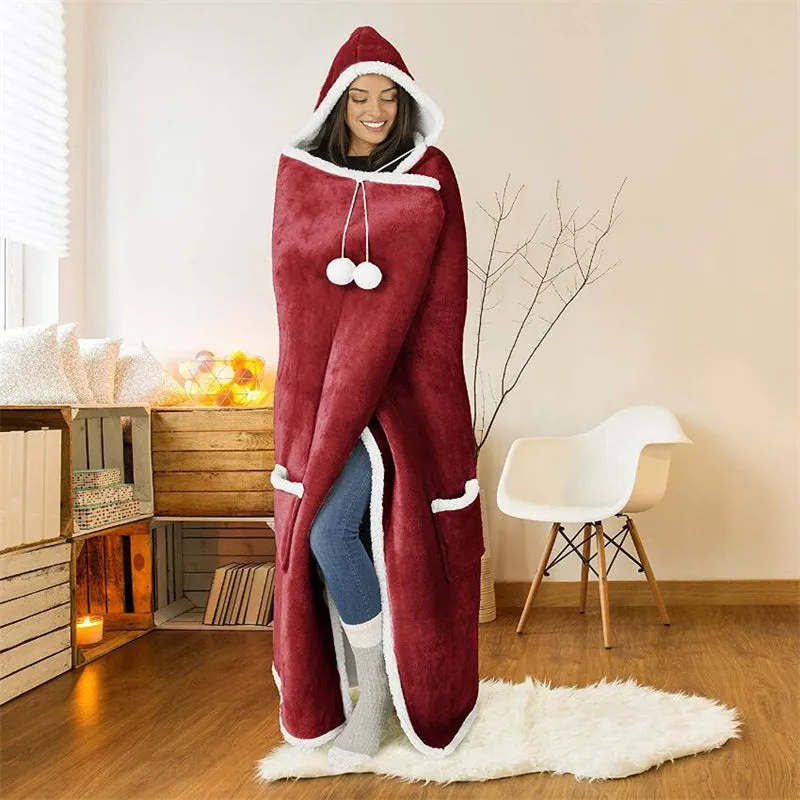 Wearable Blanket Adult Winter Warm Cozy Hooded Blanket