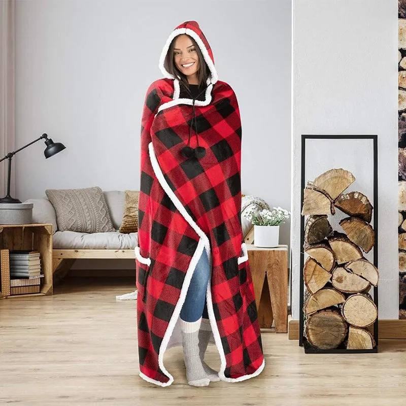 Wearable Blanket Adult Winter Warm Cozy Hooded Blanket