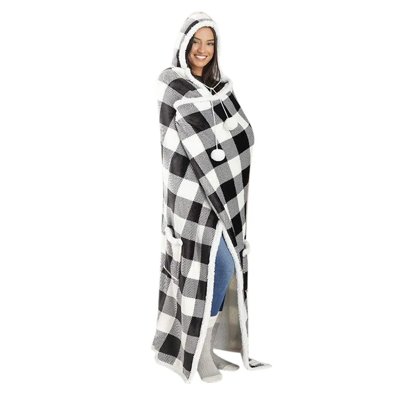 Wearable Blanket Adult Winter Warm Cozy Hooded Blanket