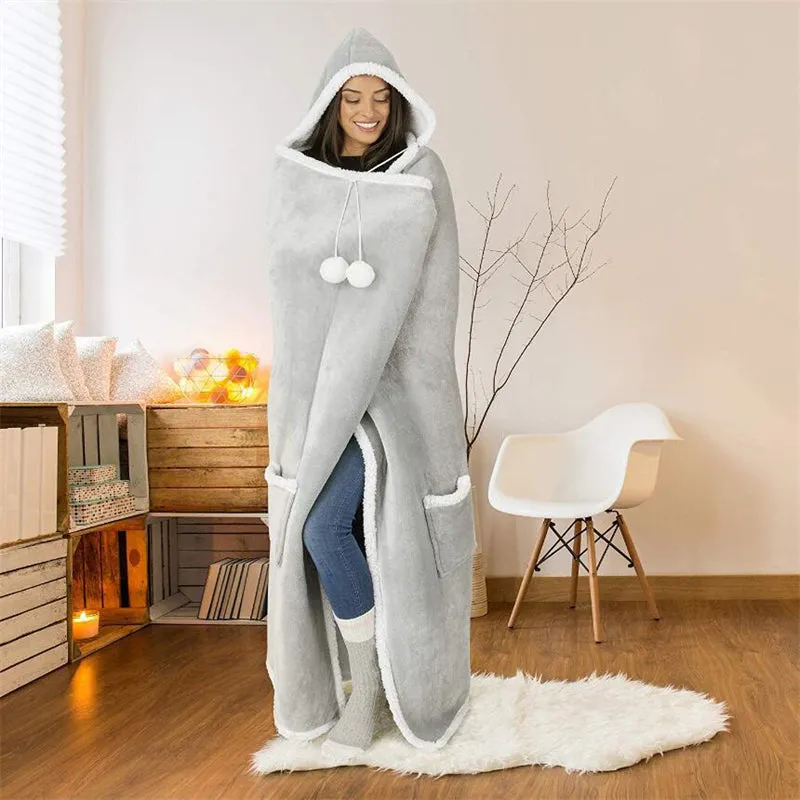 Wearable Blanket Adult Winter Warm Cozy Hooded Blanket