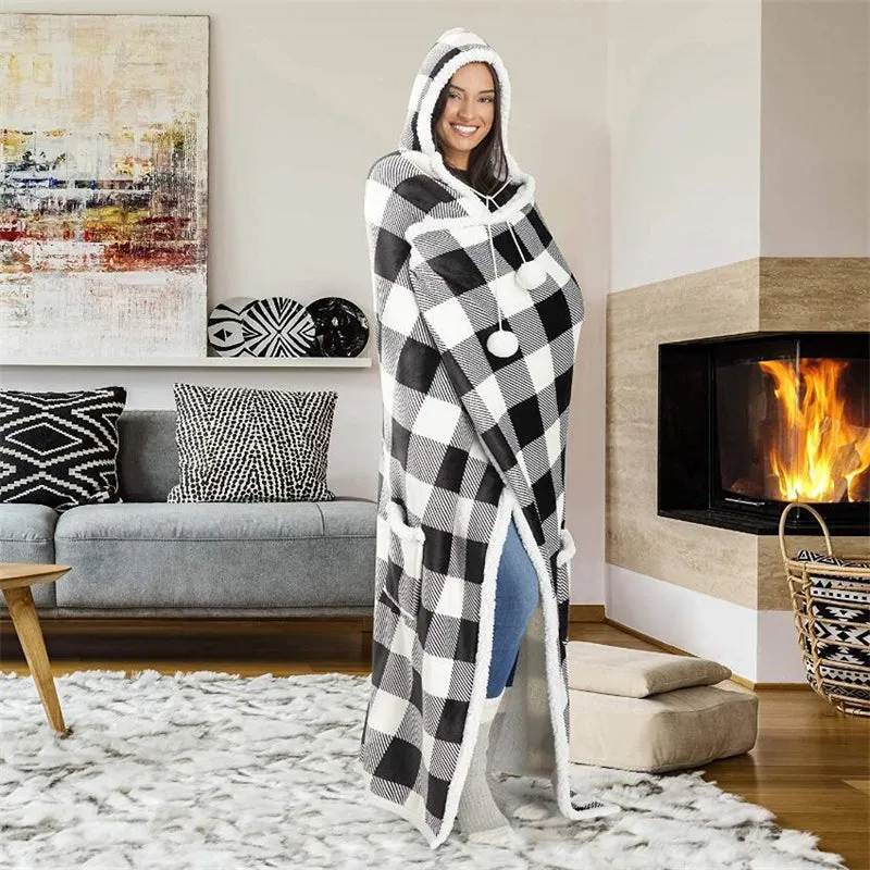 Wearable Blanket Adult Winter Warm Cozy Hooded Blanket