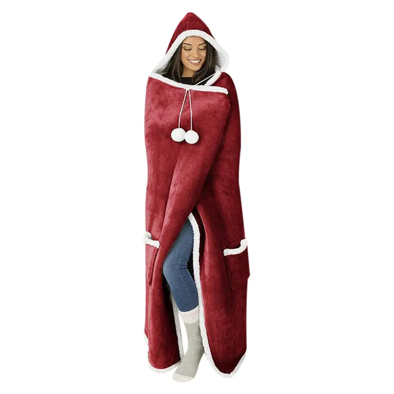 Wearable Blanket Adult Winter Warm Cozy Hooded Blanket