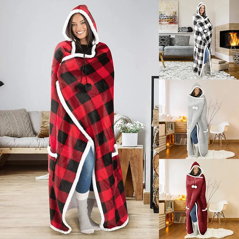 Wearable Blanket Adult Winter Warm Cozy Hooded Blanket