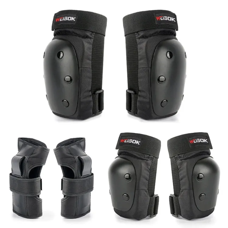 WEISOK 6 in 1 Roller Skating Protective Gear Skating Skate Skateboard Anti-Fall Knee Pads Set, Specification: L 60-75kg(Black)