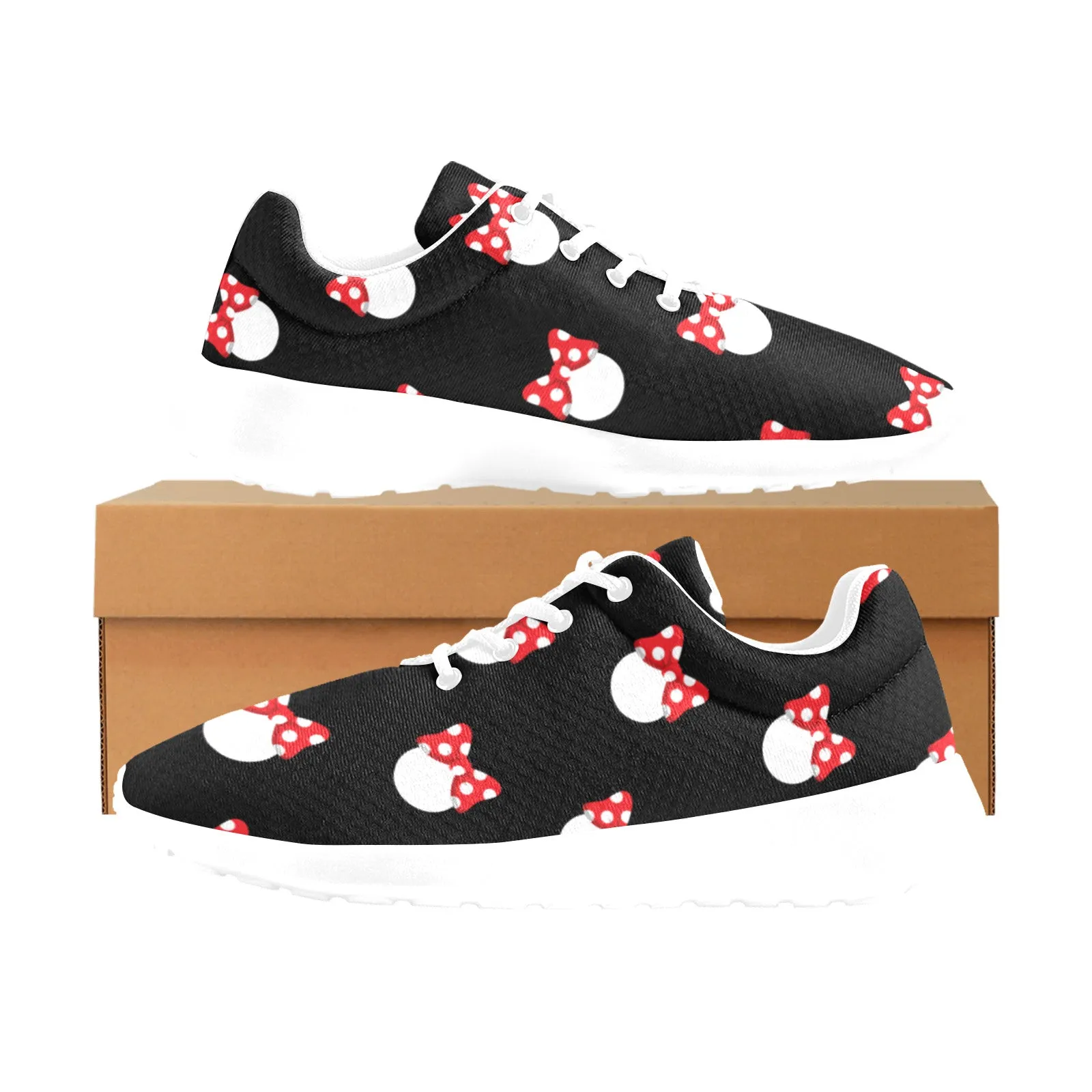 White Polka Dot Red Bow Women's Athletic Shoes