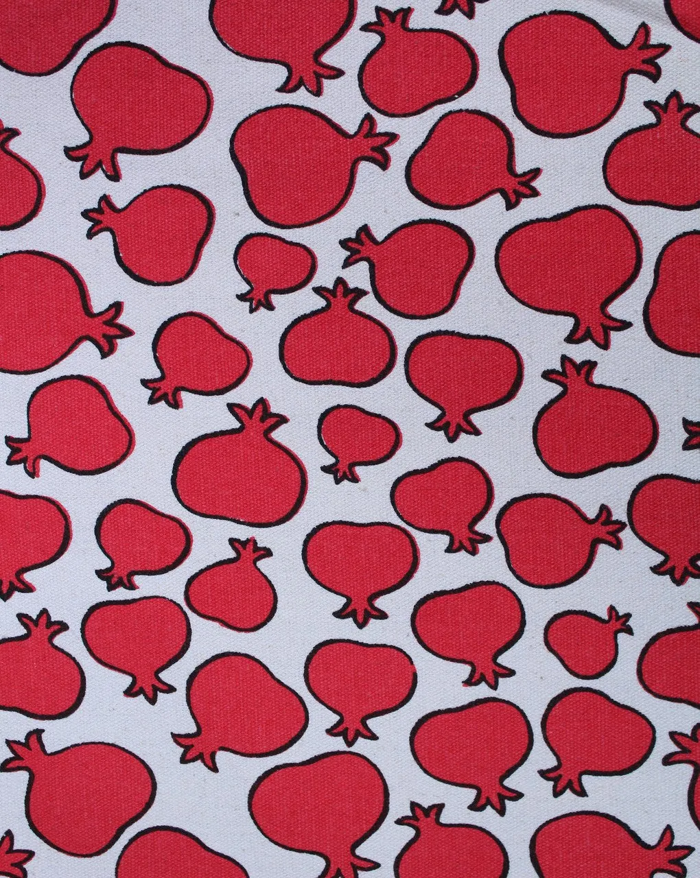 White Red Pomegranate Design Cotton Canvas Fabric