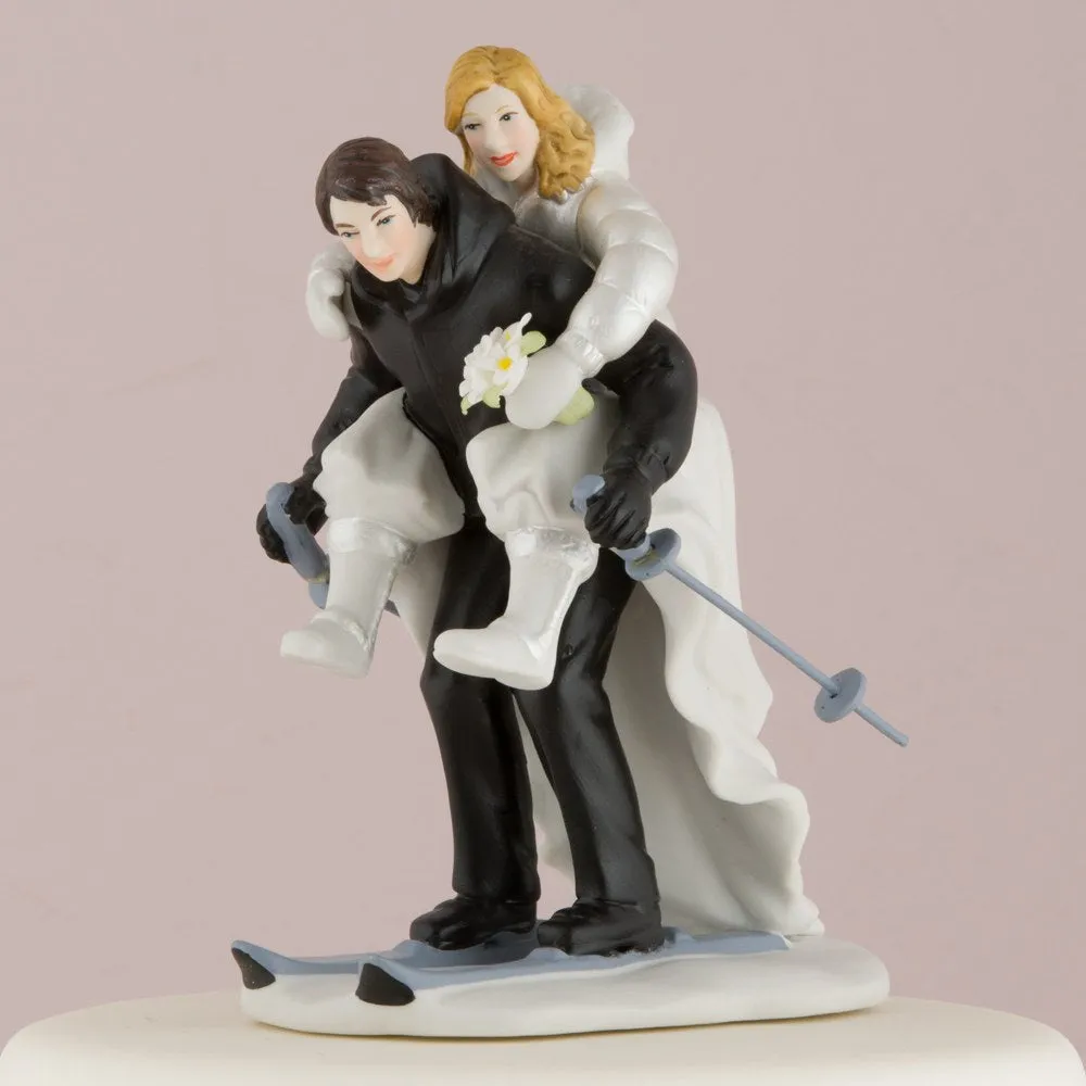 Winter Skiing Wedding Couple Figurine