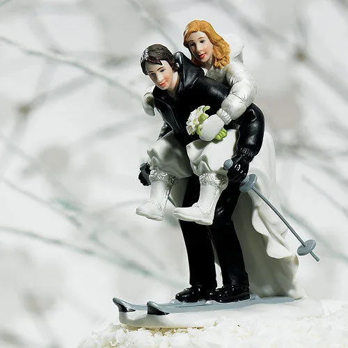 Winter Skiing Wedding Couple Figurine