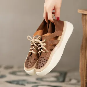 Women Handmade Leather Sneakers For Summer Brown/Coffee