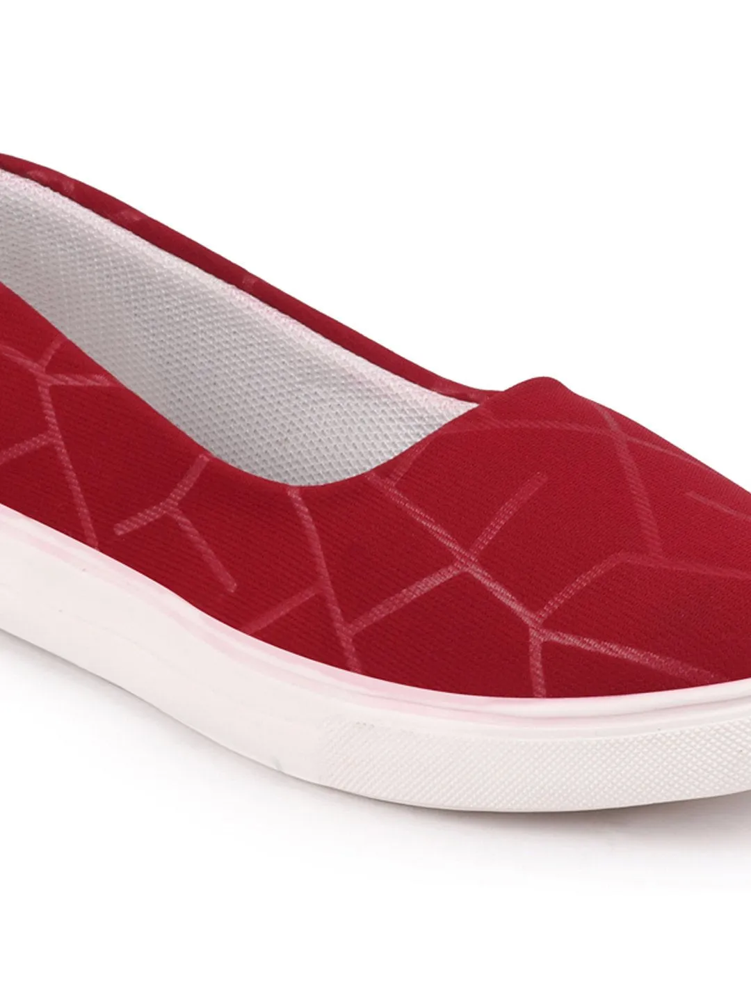 Women Maroon Casual Canvas Slip-On Ballerina