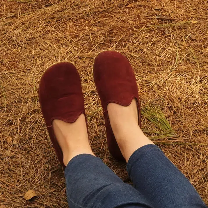 Women's Barefoot Shoes - Nubuck Burgundy