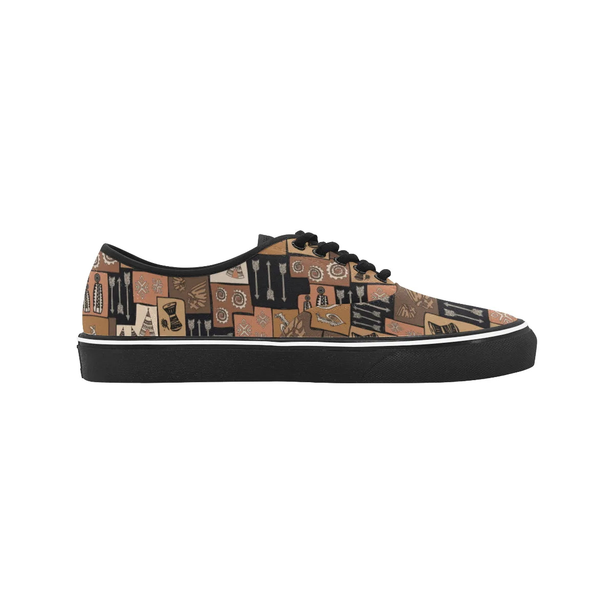 Women's Big Size Earthy Blocks Tribal Print Low Top Canvas Shoes