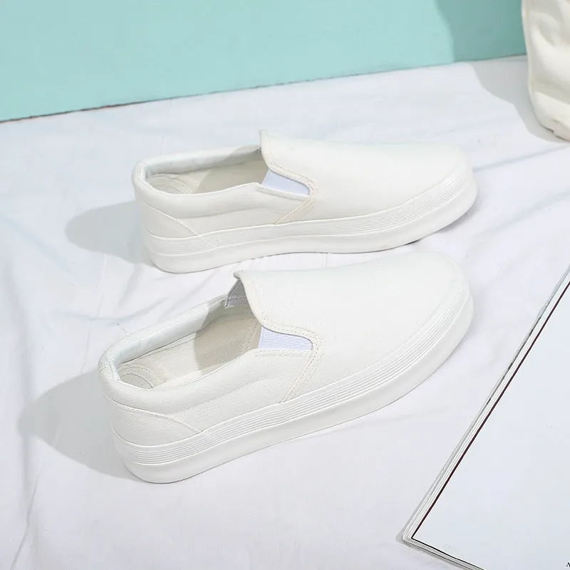 Women's Black Slip-on Korean Versatile White Platform Canvas Shoes