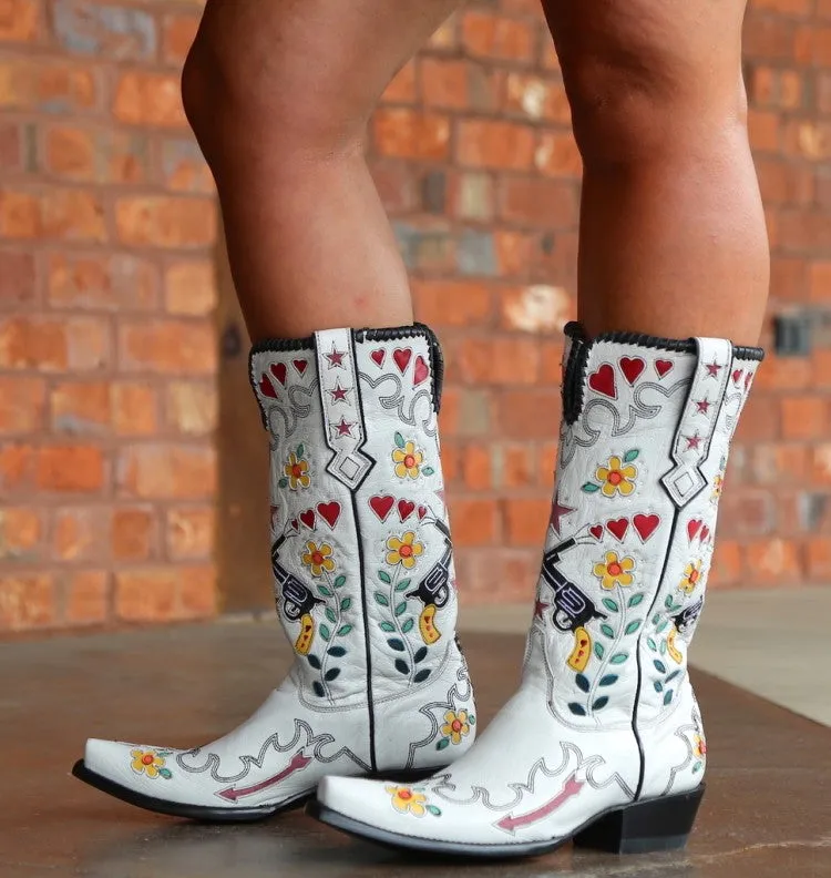 Women's Ethnic Embroidery Puppy Heel Cowboy Mid Calf Boots