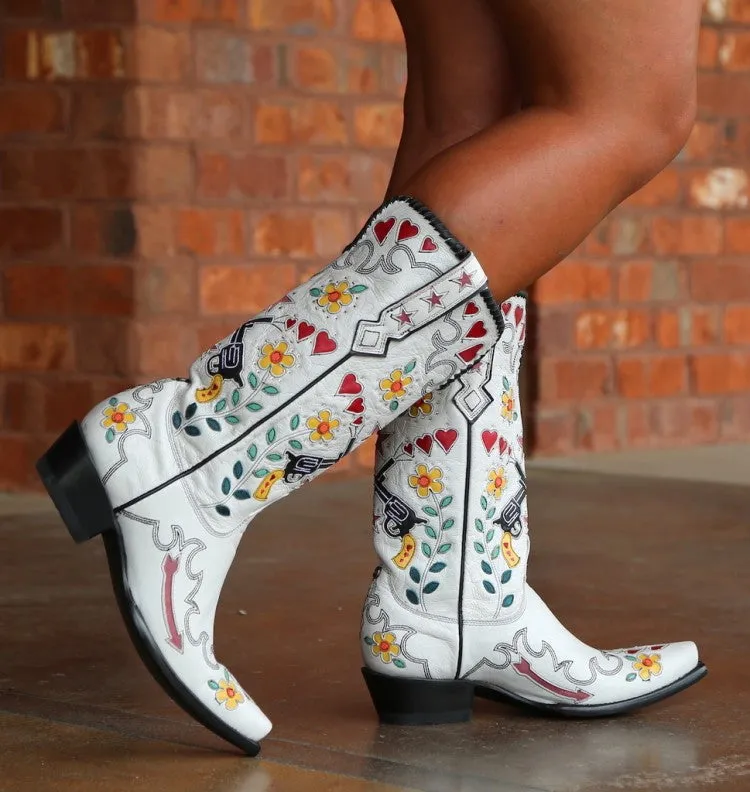 Women's Ethnic Embroidery Puppy Heel Cowboy Mid Calf Boots