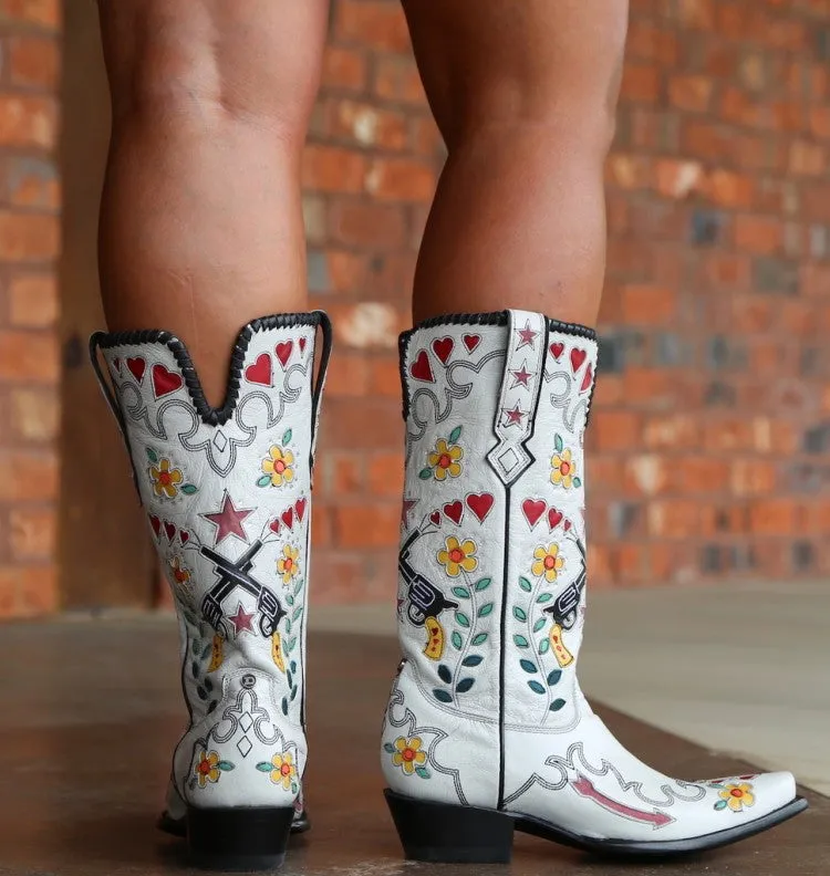 Women's Ethnic Embroidery Puppy Heel Cowboy Mid Calf Boots