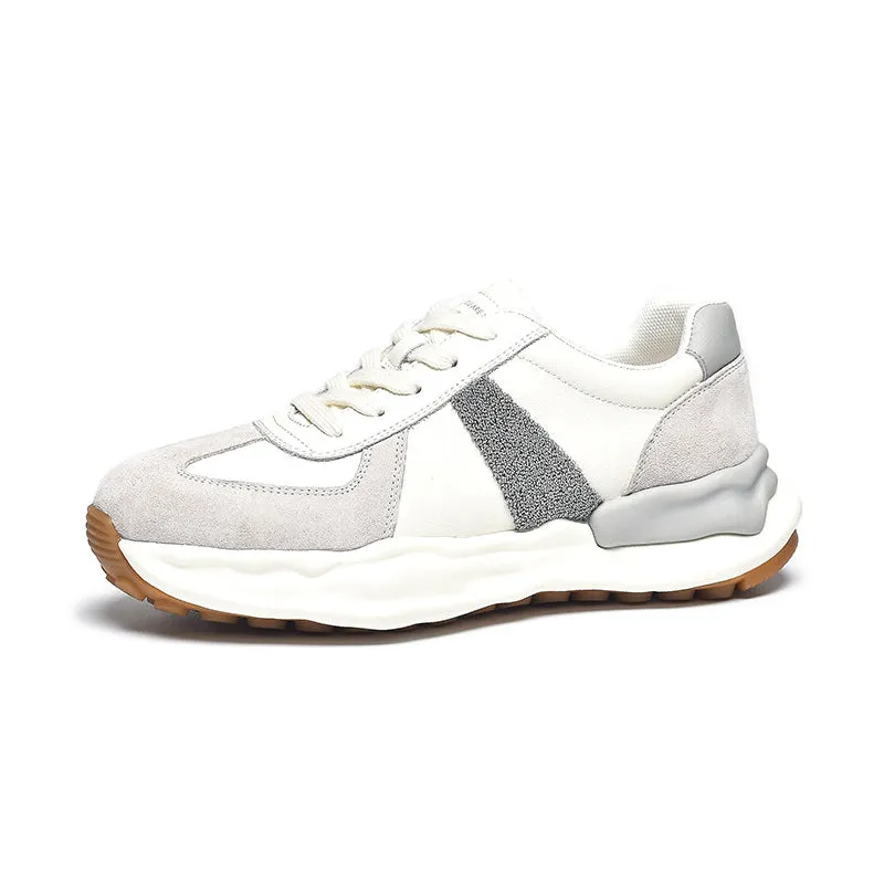 Women's German Army Trainer Leather Sneakers Colour Block With Original Sole in Grey/Coffee/Purple