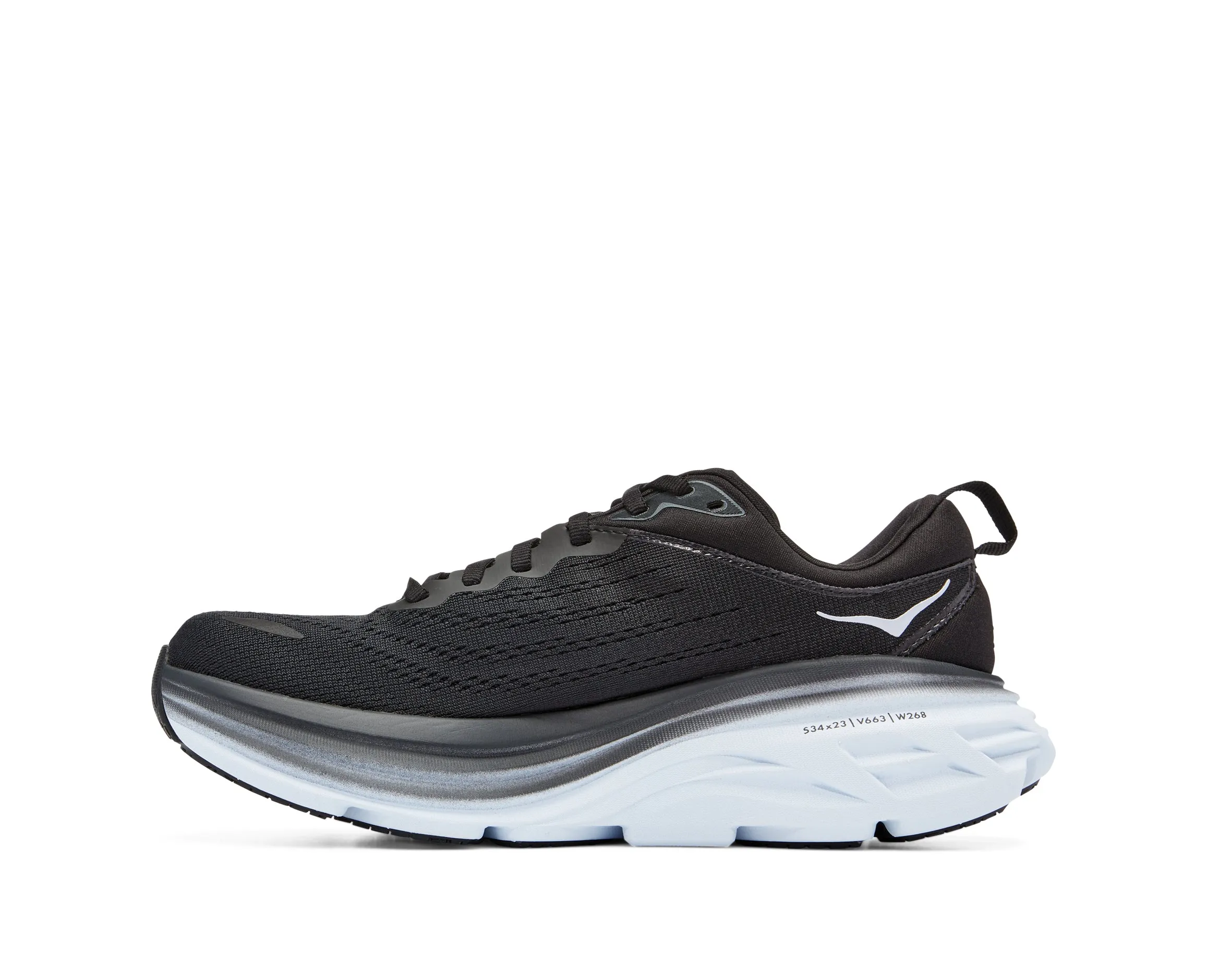 Women's Hoka Bondi 8 Color: Black/White (WIDE WIDTH)