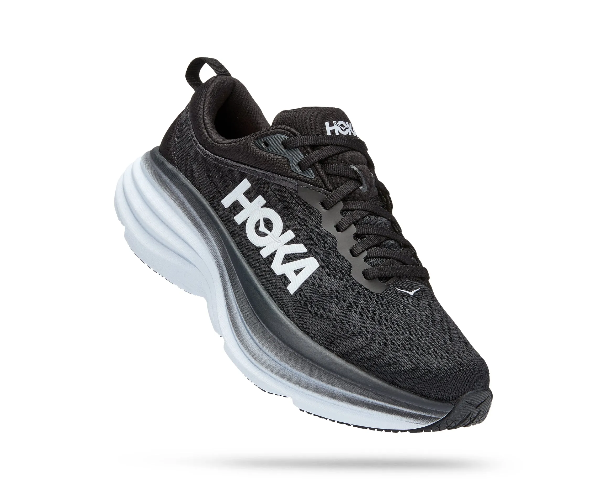 Women's Hoka Bondi 8 Color: Black/White (WIDE WIDTH)