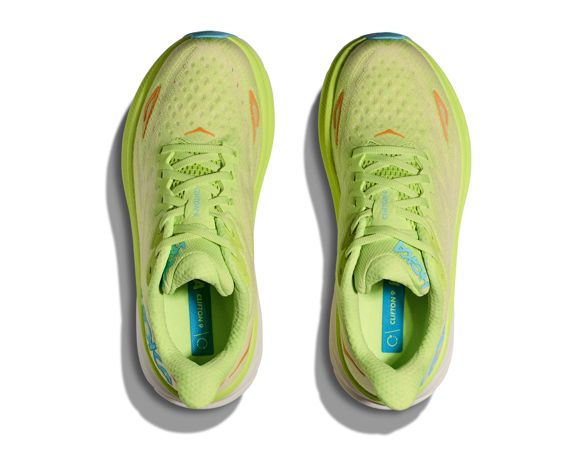 Women's Hoka Clifton 9 Color: Lettuce/ Solar Flare