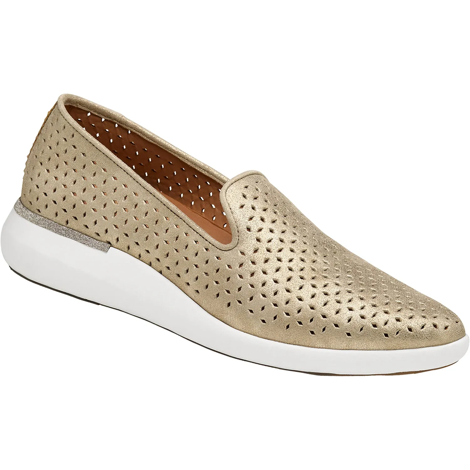 Women's Johnston & Murphy Dakota Perf Slip-On Gold Metallic Kid Suede