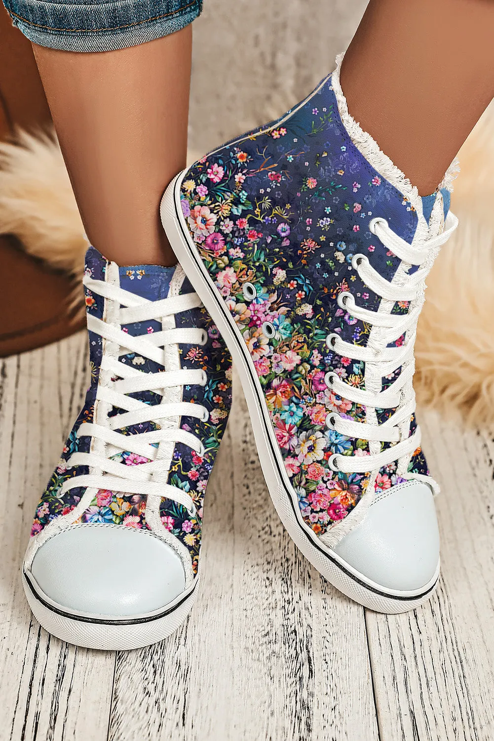 Women's Oil Painting Floral High Top Lace UP Canvas Shoes