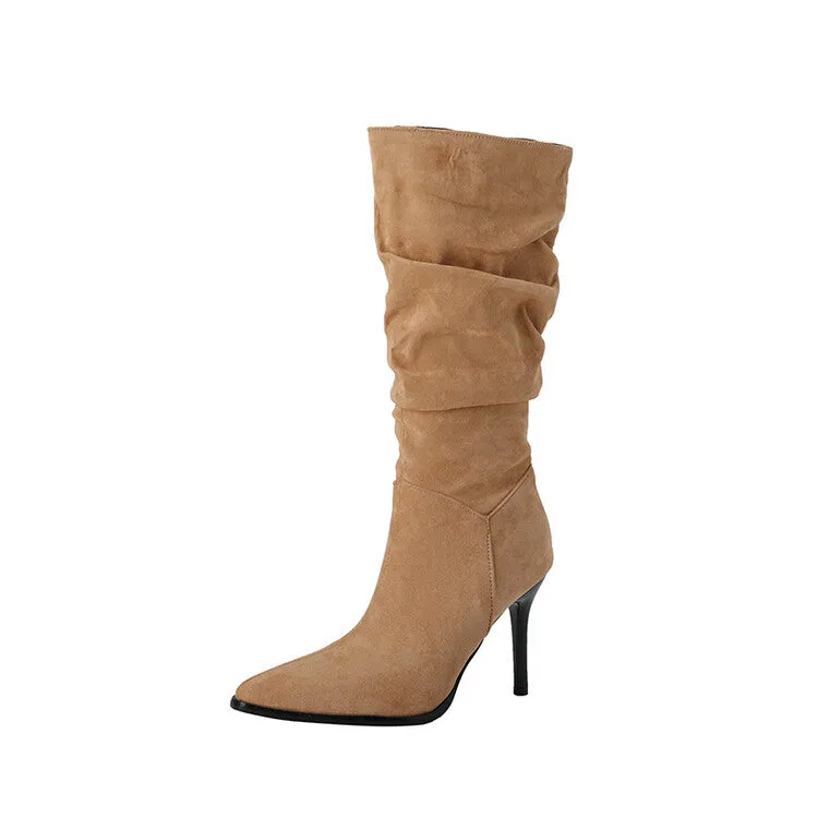 Women's Pointed Toe Slouch Stiletto Heel Knee-High Boots